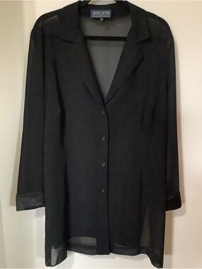 MICHEL ANTONI:  Black Sheer Button-Front Tunic